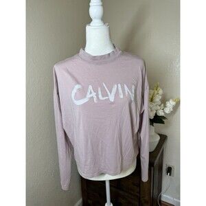 Calvin Klein Performance Brushed Logo Long Sleeve TShirt Crop Pink Top Large